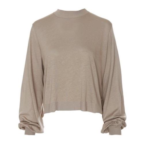 Drykorn Räfflad Longsleeve med Trumpetärmar Beige, Dam