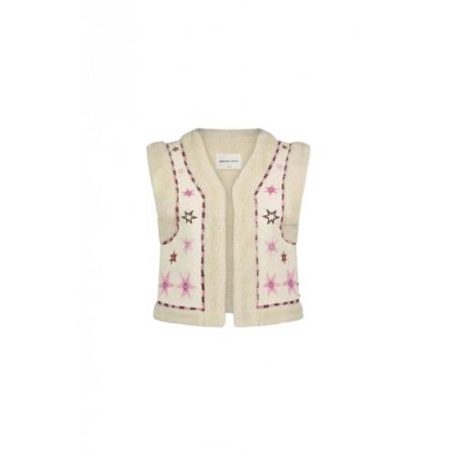 Fabienne Chapot Stjärnbroderad Shearling Gilet Beige, Dam