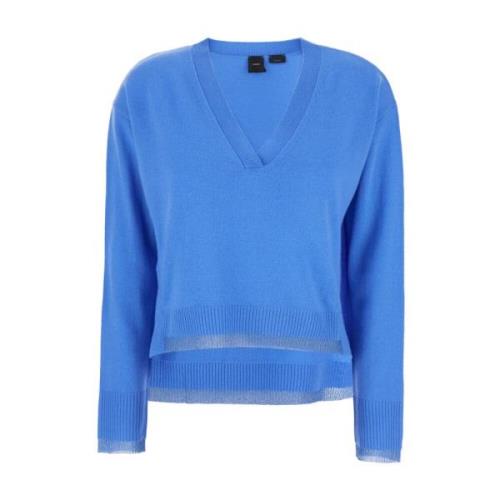 Pinko V-Neck Sweater Blue, Dam