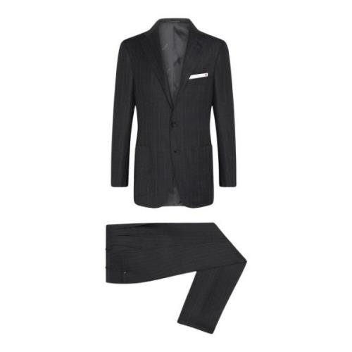 Kiton Pinstripe Ullkostym Gray, Herr