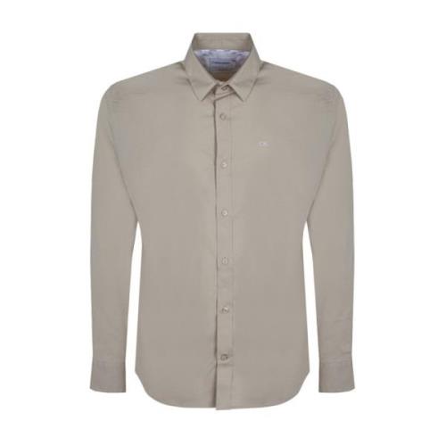 Calvin Klein Monogram Broderad Poplin Skjorta Beige, Herr