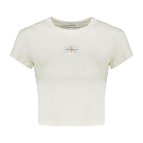 Calvin Klein Kortärmad Logotyp Broderad Vit T-shirt White, Dam