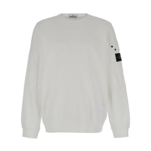 Stone Island Vit Crewneck Tröja med Logoficka White, Herr