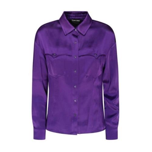 Tom Ford Lila Satin Western Style Skjorta Purple, Dam