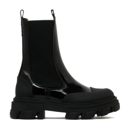 Ganni Svarta Läder Ankelboots Black, Dam