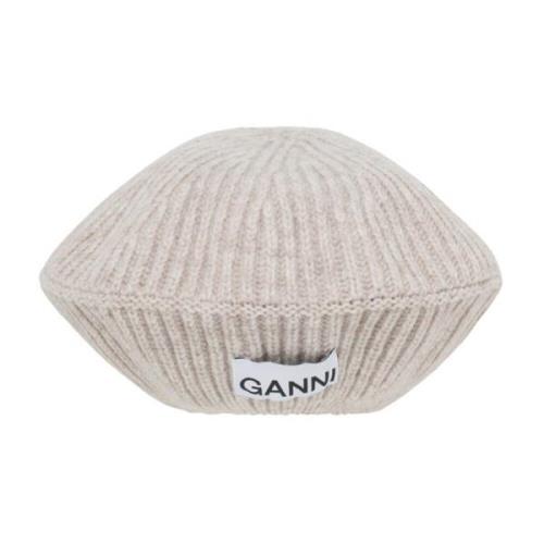 Ganni Räfflad Beige Ullblandning Beret Beige, Dam