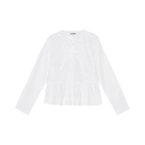 Ganni Bomull Poplin Slips Peplum Blus White, Dam