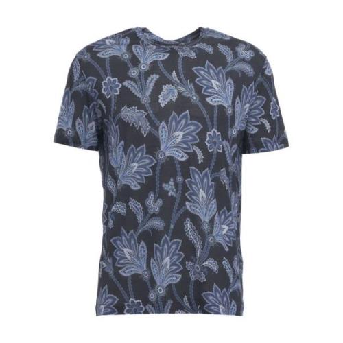 Etro Paisley Print Crew Neck T-shirt Blue, Herr