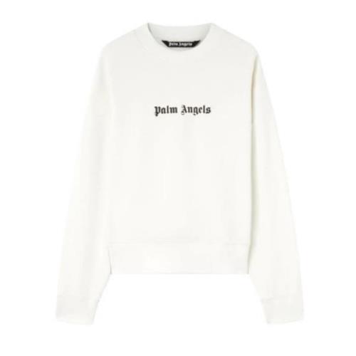 Palm Angels Vit Crewneck Sweatshirt med Ribbade Detaljer White, Herr