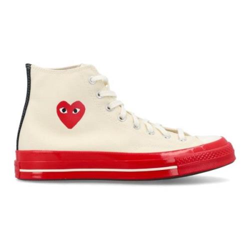 Comme des Garçons Play Off White Canvas High Top Sneakers Beige, Herr