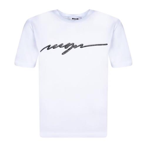 Msgm Vit Rundhals T-shirt Chic Stil White, Dam