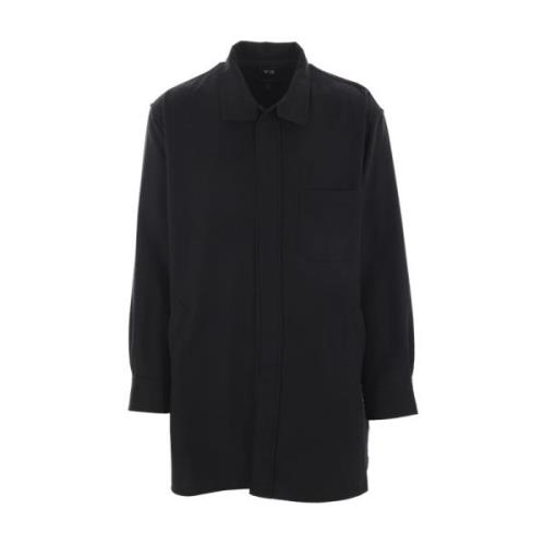 Y-3 Oversize Svart Ullflanell Skjorta Black, Herr