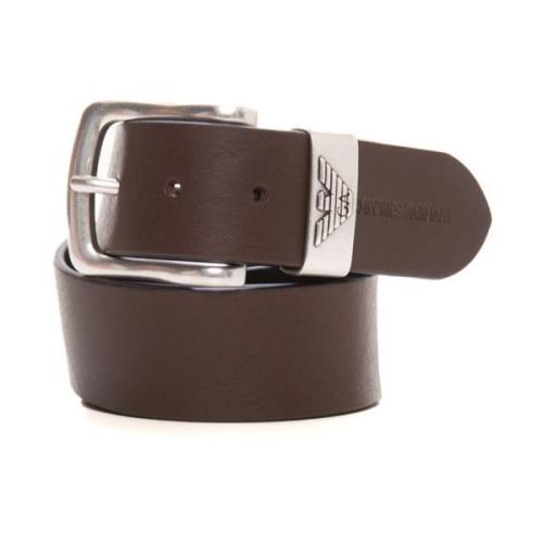 Emporio Armani Italienskt Läder Logospänne Bälte Brown, Herr