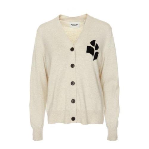 Isabel Marant V-ringad Kofta med Logotyp Emblem Beige, Dam