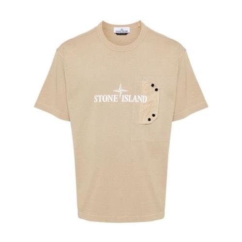 Stone Island Beige Bomull Logo Print T-shirt Beige, Herr