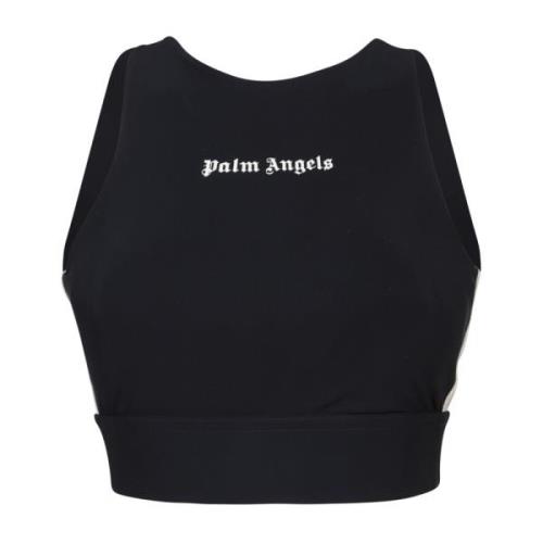 Palm Angels Svart Topplagg med Kontrasterande Logotyp Black, Dam