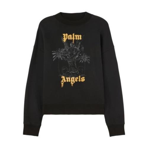 Palm Angels Logo Print Crew Neck Sweater Black, Herr