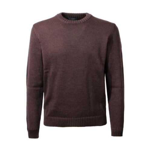 Zanone Mörkbrun Ull Crew-Neck Tröja Brown, Herr