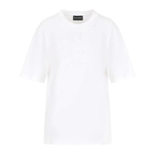 Emporio Armani Logo Print Sequin Embroidered T-shirt White, Dam