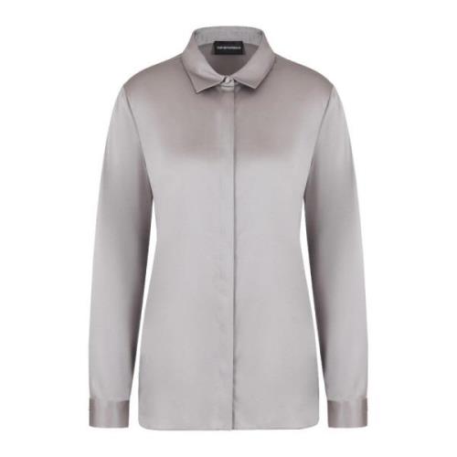 Emporio Armani Silk Satin Klassisk Krage Skjorta Gray, Dam