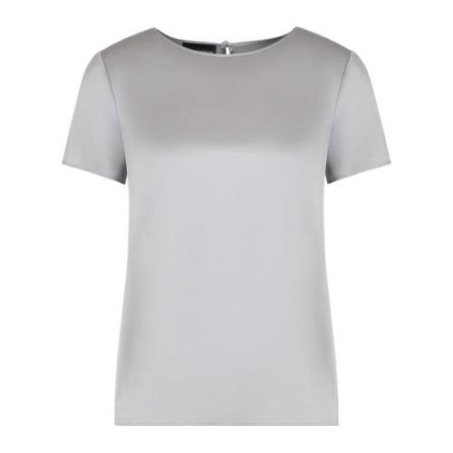 Emporio Armani Sidensatin Blus Rund Hals Kort Ärm Gray, Dam