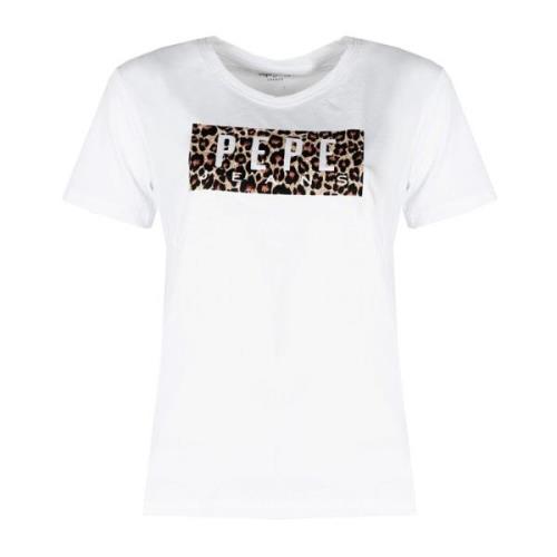 Pepe Jeans Avslappnad Rund Hals Tryckt T-shirt White, Dam