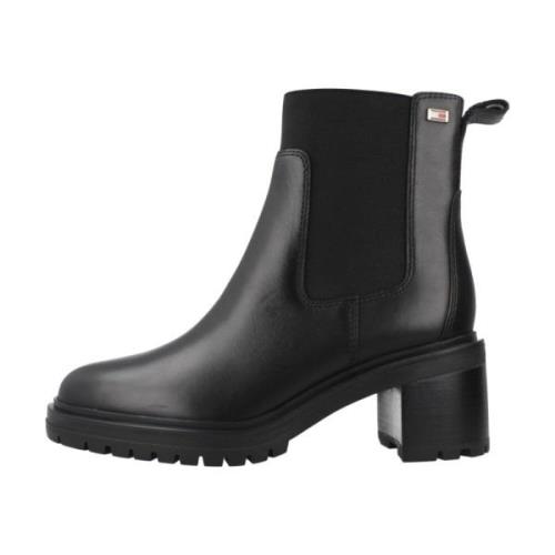 Tommy Hilfiger Läder Chelsea Boots med Mellanhög Klack Black, Dam