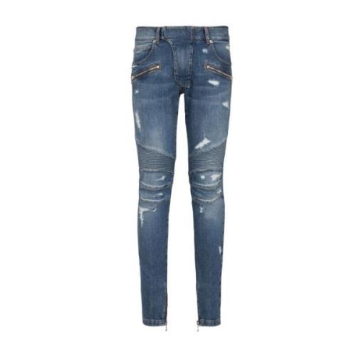 Balmain Vintage Wash Biker Denim Jeans Blue, Herr