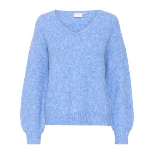 Kaffe Mjuk V-Hals Pullover i Kornblå Melange Blue, Dam