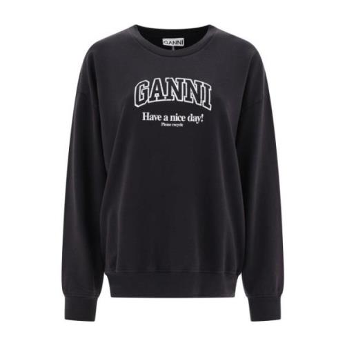 Ganni Svart Logosweatshirt Rund Hals Långa ärmar Black, Dam