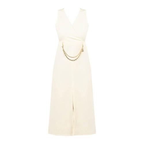 Patrizia Pepe Elegant V-Ringad Midi Klänning Beige, Dam