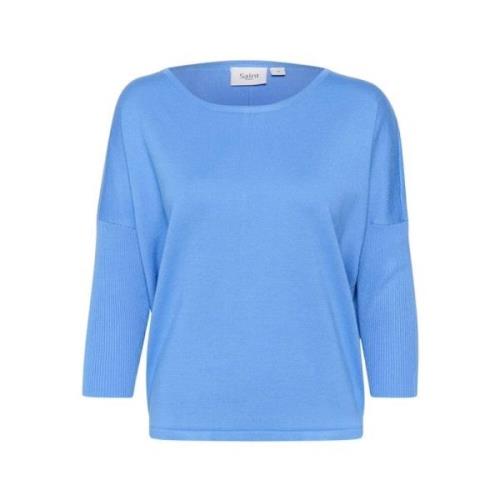 Saint Tropez Blå Milasz R-Neck Pullover Blue, Dam