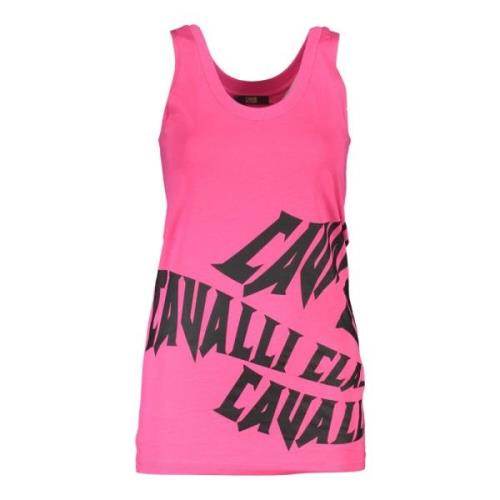 Cavalli Class Dam Rosa Linne Breda Axlar Rund Hals Tryck Logo Pink, Da...