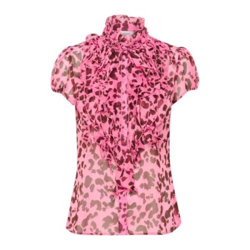 Saint Tropez Crinkle SS Skjorta Abstract Tye Pink, Dam