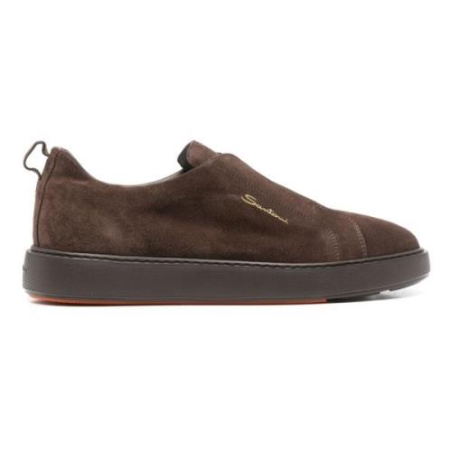 Santoni Suede Laceless Sneakers Brown, Herr