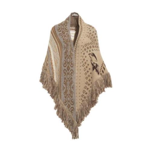 Akep Fringed Jacquard Cape med Paljettapplikationer Multicolor, Dam