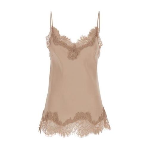 Gold Hawk Beige Silke Camie Top med Spets Beige, Dam