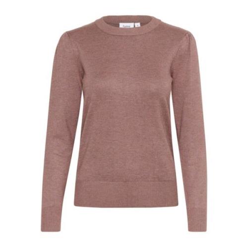 Saint Tropez MilaSZ Pullover Stickad Antler Melange Brown, Dam