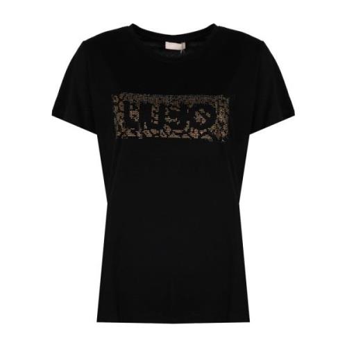 Liu Jo Klassisk rund hals T-shirt med strass Black, Dam