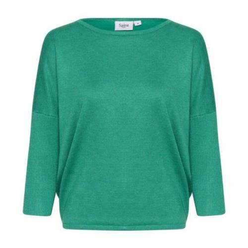 Saint Tropez Emerald Melange R-Neck Pullover Sweater Green, Dam