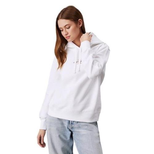 Calvin Klein Vit Hoodie Bomullsblandning Broderad White, Dam