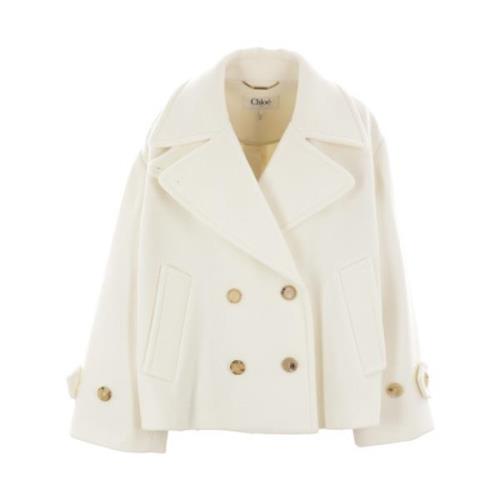 Chloé Oversize Dubbelknäppt Yllekappa White, Dam