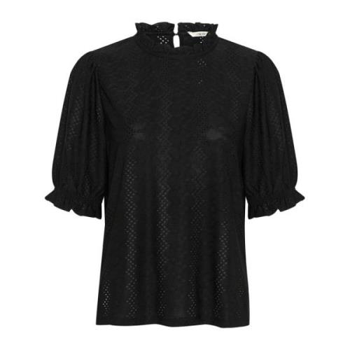 Cream Feminin Svart Blus med Korta ärmar Black, Dam