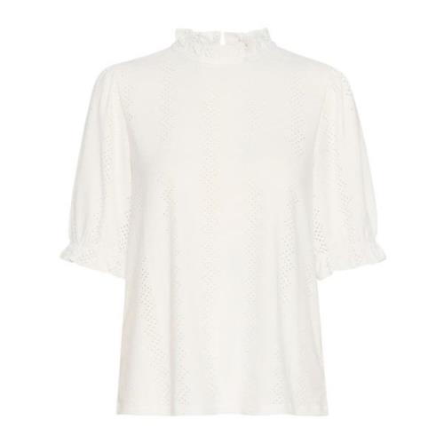 Cream Feminin Blus med Korta ärmar och Volangkant White, Dam