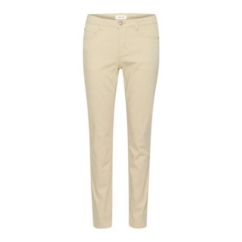 Cream Fjädergrå Twill Byxor Straight Leg Beige, Dam