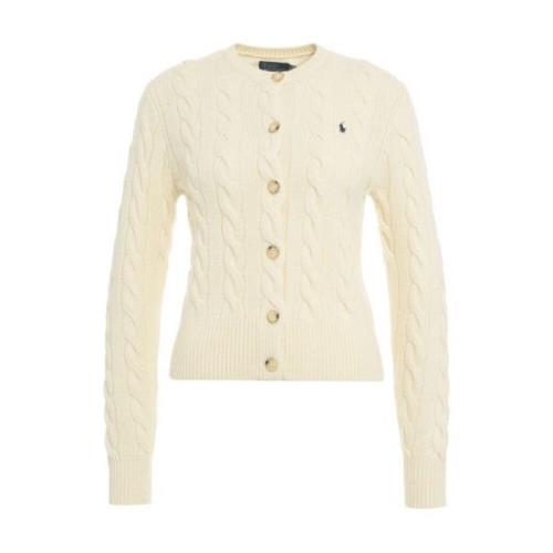 Ralph Lauren Vit Stickat Aw24 Handtvätt Beige, Dam