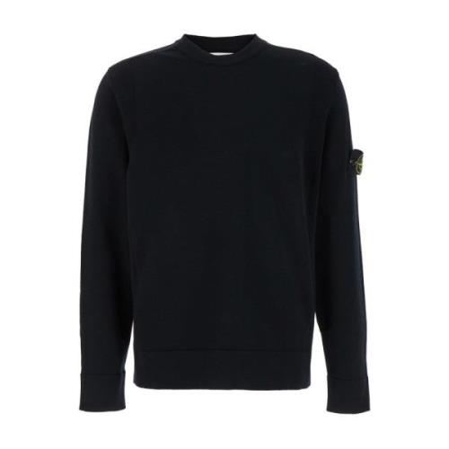 Stone Island Svart Crewneck Sweater Logo Patch Black, Herr