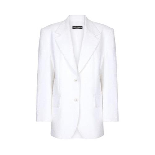 Dolce & Gabbana Vit Tweed Blazer Med Revers White, Dam