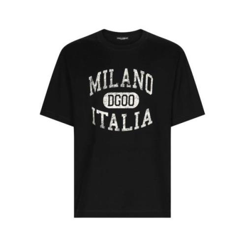 Dolce & Gabbana Logo Print Bomull T-shirt Svart Black, Herr