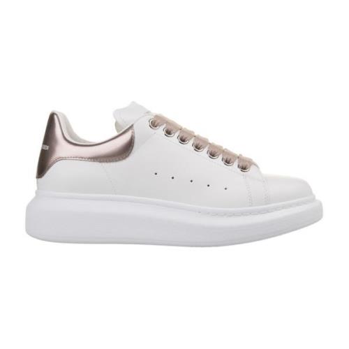 Alexander McQueen Vita Rosa Metall Läder Sneakers White, Dam